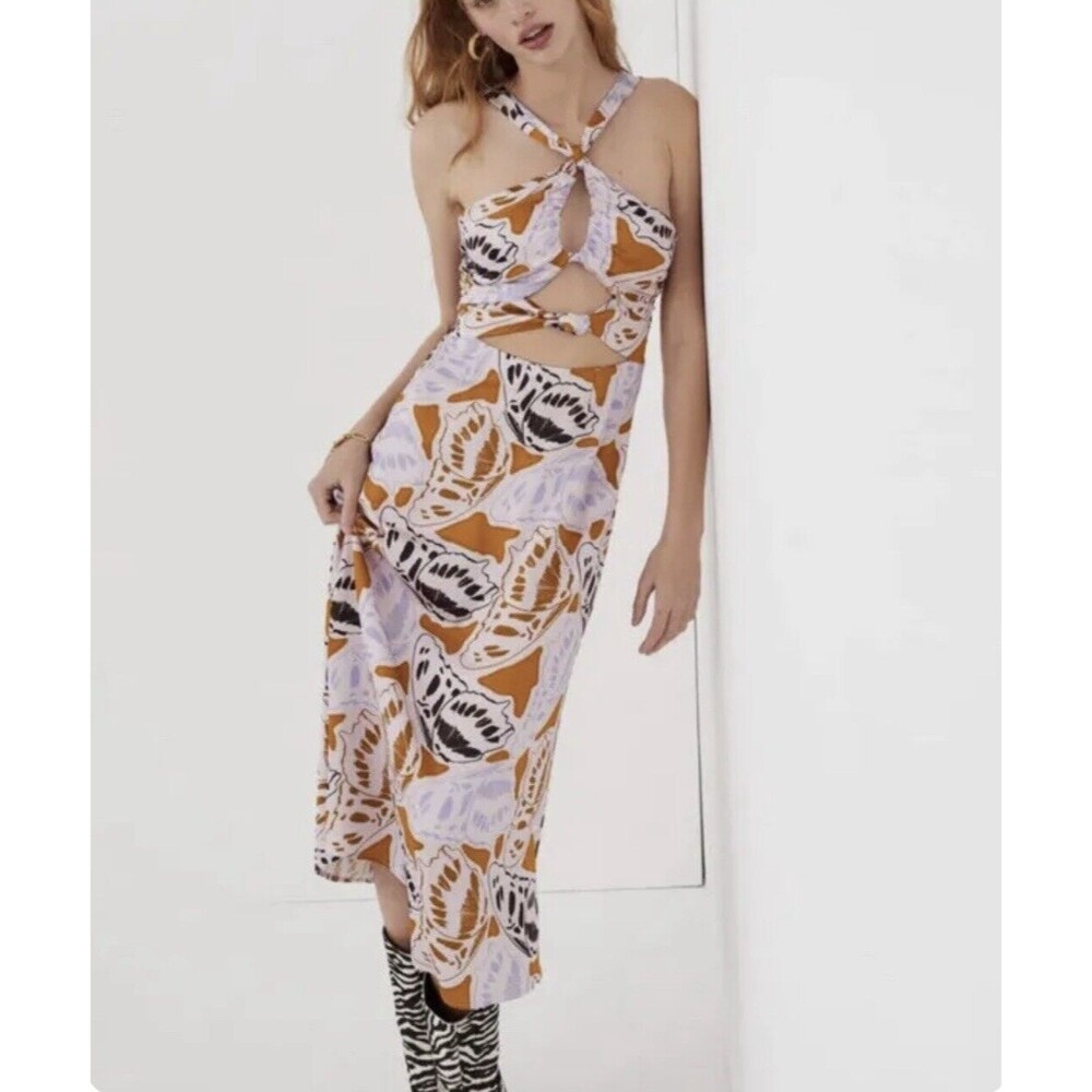 For Love and Lemons Lavender, Mustard & Black Cutout Midi Dress